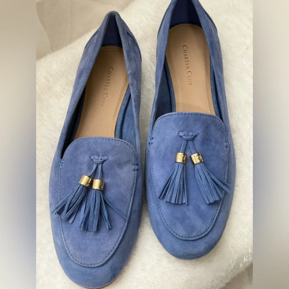Charter Club Margott Blue Suede Tassel Loafers Flats - Size 9